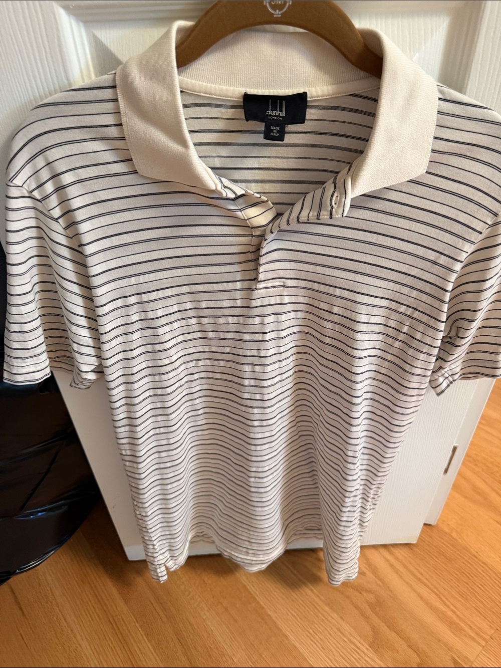 Dunhill Cream Polo with Navy Micro-Stripes